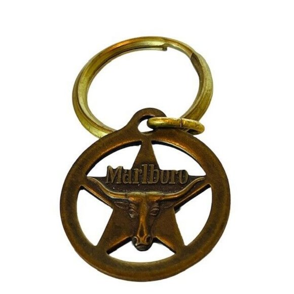 Marlboro Cigarettes Key Chain vtg Solid Brass Bull Steer Logo Keychain bull ring - Picture 1 of 3